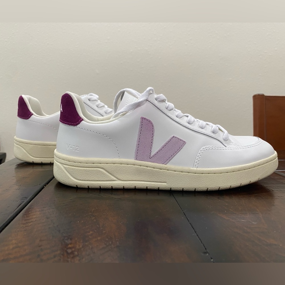 Veja V-12 Leather White Parme Magenta Shoes